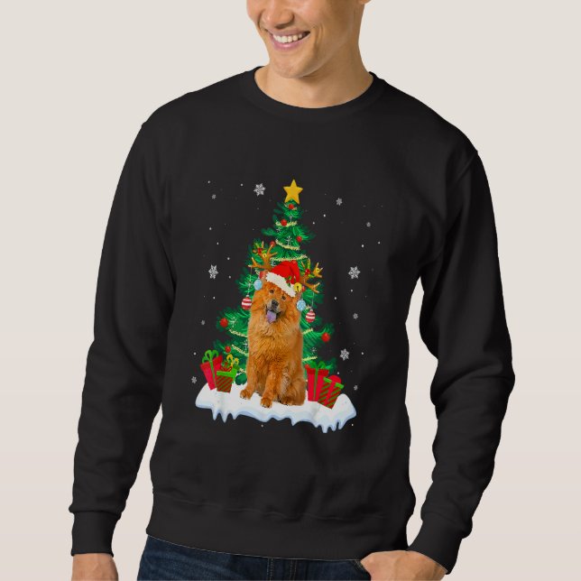 Chow Chow Santa Christmas Tree Light Pajama Dog Xm Lång Ärmad Tröja (Framsida)