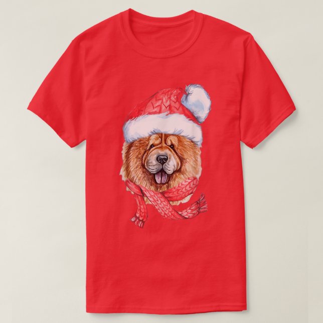 Chow Chow Santa Hat Red Scarf Cute Dog Lover Chris T Shirt (Design framsida)