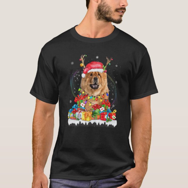 Chow Chow Santa Hat Reindeer jul Ljus Paja T Shirt (Framsida)