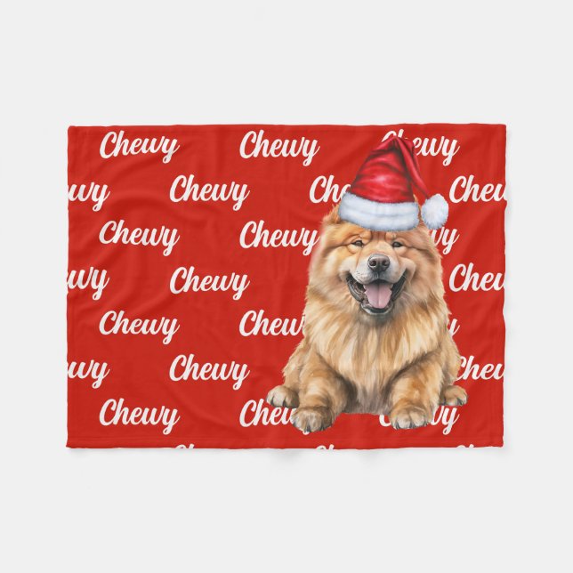 Chow Chow Santa Hund med anpassat namn jul Fleecefilt (Framsidan (Horisontell))