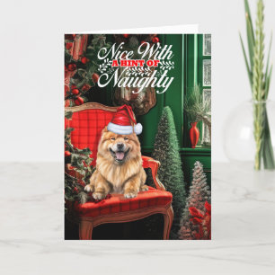 Chow Chow Santa jultomten Naughty eller Nice Hund Helgkort