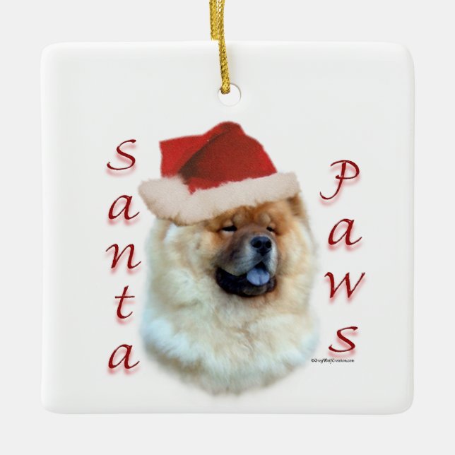 Chow Chow Santa Tassar Julgransprydnad Keramik (Framsida)