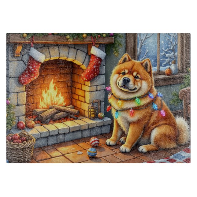 Chow Chow Sitting Fireplace with Christmas Lights (Framsidan)