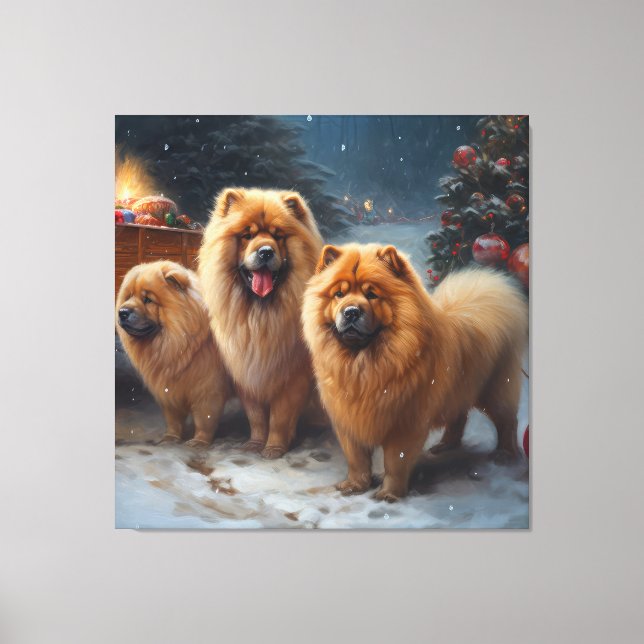 Chow Chow Snöig Släd Jul Dekoration   Canvastryck (Framsida)