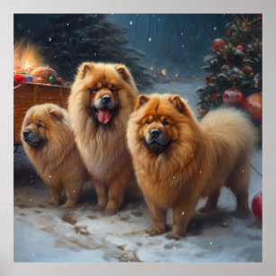 Chow Chow Snöig Släde Jul Dekoration Poster