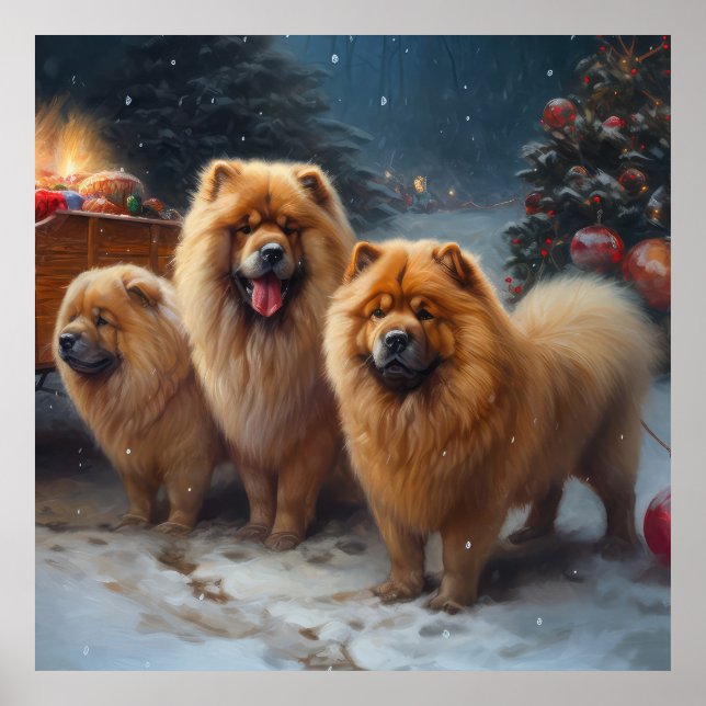 Chow Chow Snöig Släde Jul Dekoration Poster (Framsidan)
