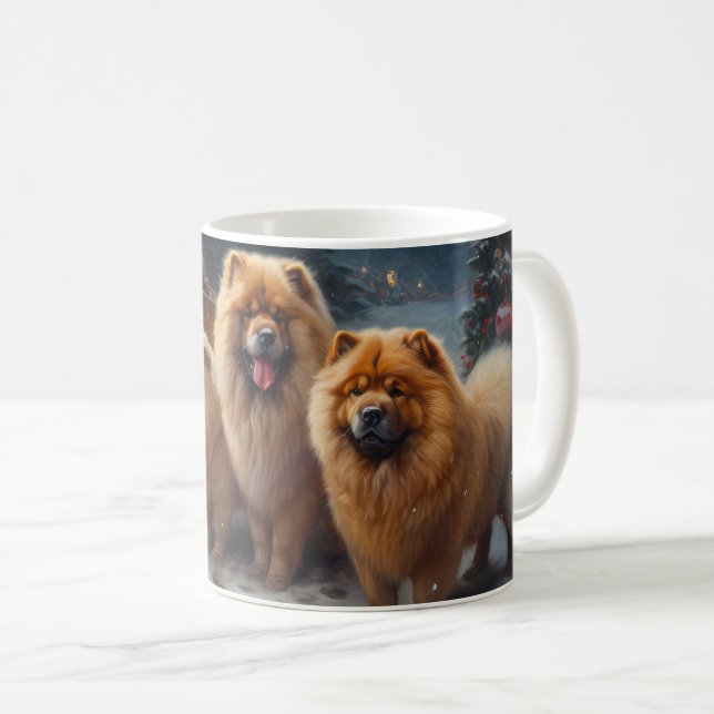 Chow Chow Snöig släde juldekoration Kaffemugg (Framsida höger)