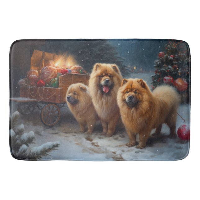 Chow Chow Snowy Sleigh-juldekretet Badrumsmatta (Framsidan)