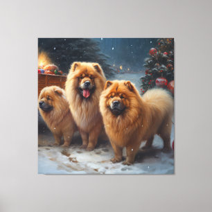 Chow Chow Snowy Sleigh-juldekretet Canvastryck