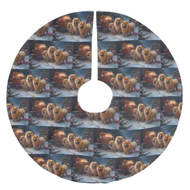 Chow Chow Snowy Sleigh-juldekretet Julgransmatta Borstad Polyester (Framsidan)
