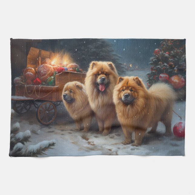 Chow Chow Snowy Sleigh-juldekretet Kökshandduk (Horisontell)