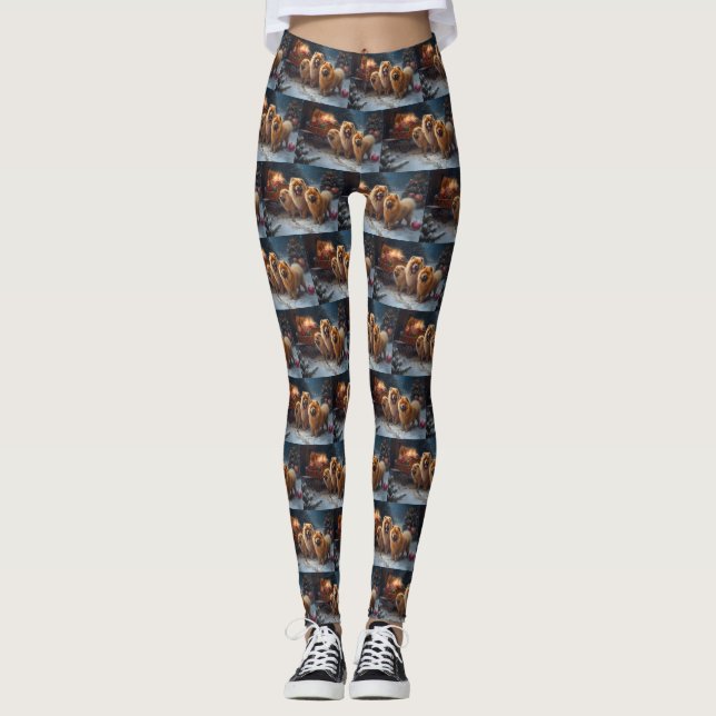 Chow Chow Snowy Sleigh-juldekretet Leggings (Framsida)