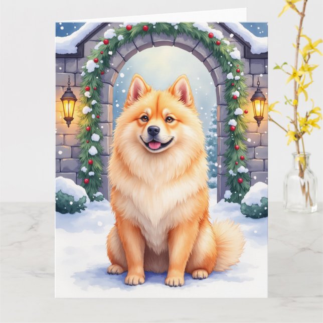 Chow Chow Snowy Stone Courtyard Christmas Art Kort (Gul blomma)