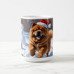 Chow Chow springar i snö med julhatt Kaffemugg