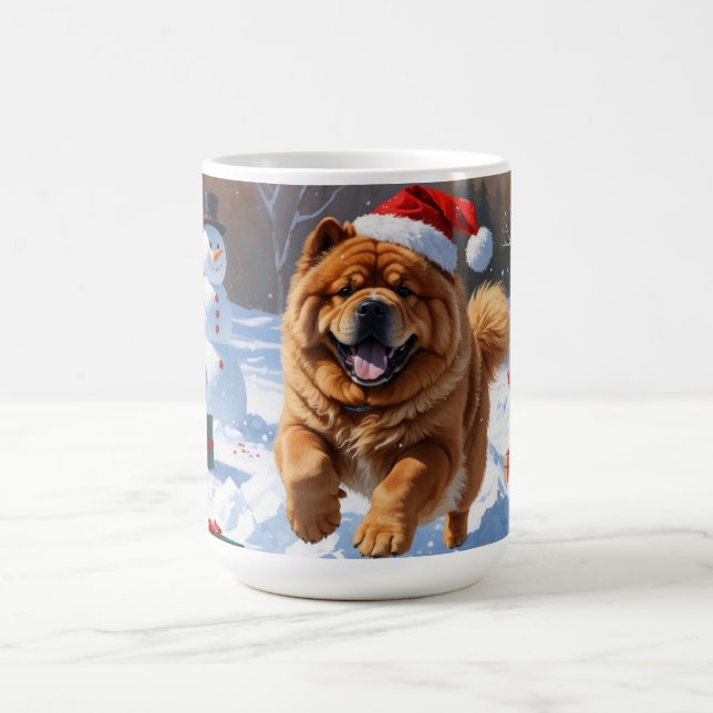 Chow Chow springar i snö med julhatt Kaffemugg (Center)