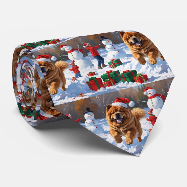 Chow Chow springar i snö med julhatt Slips (Rullad)