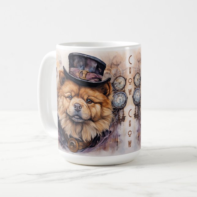 Chow Chow Steampunk Hund Kaffemugg (Framsida vänster)