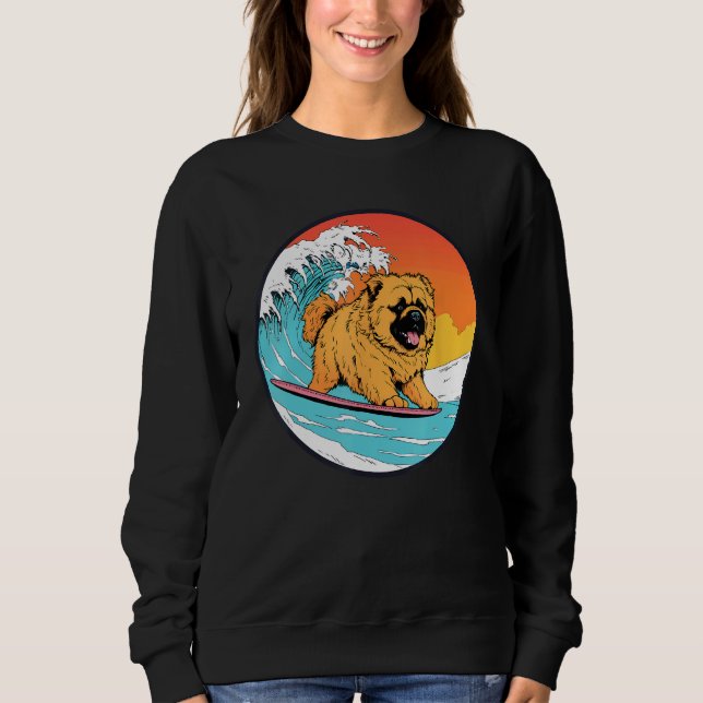 Chow Chow Surfing Rolig hund Beach T Shirt (Framsida)