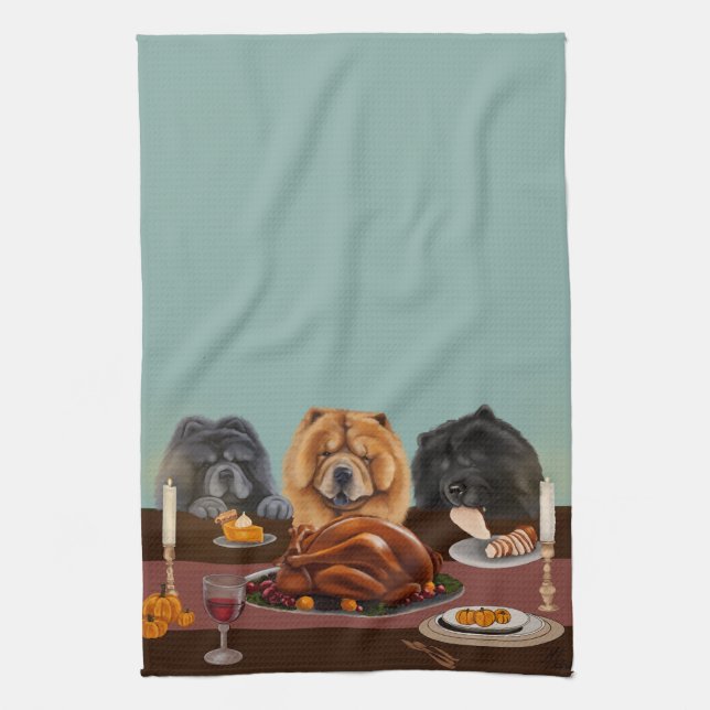 Chow Chow Thanksgiving Middag Kitchen Towel Kökshandduk (Vertikal)