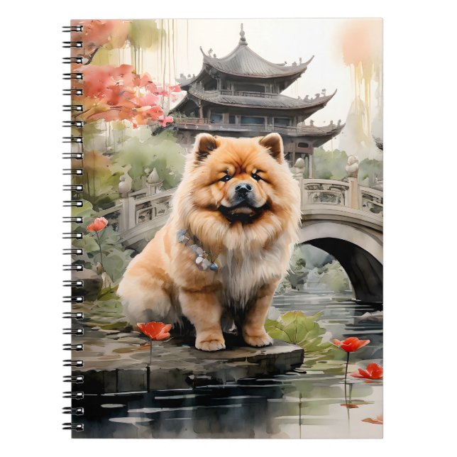 Chow Chow Utforskar en Kinesisk Trädgård Anteckningsbok (Framsidan)