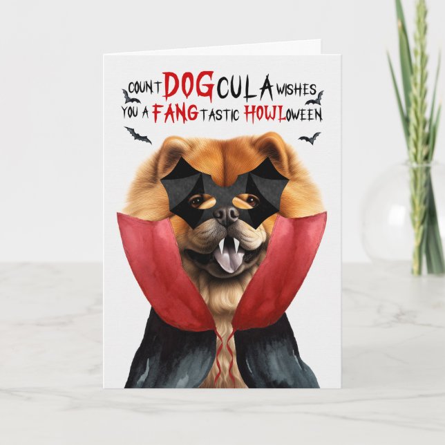 Chow Hund Funny Count DOGcula Halloween Helgkort (Framsida)