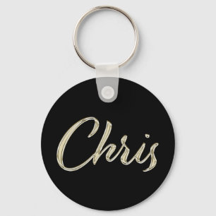 Chris Name vitguld Button nyckelring
