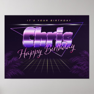 Chris Namn Vorname lila retro Poster Geburtstag