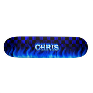 Chris skateboardblått avfyrar och flammar design skateboard bräda 19,5 cm