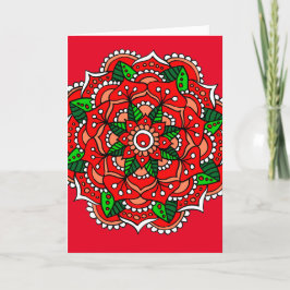 Chrismas Mandala Red Grönt Flower Helgkort
