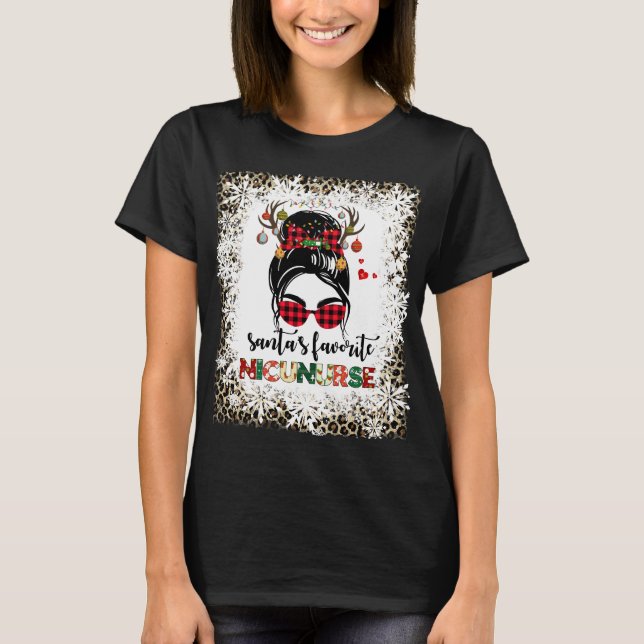Chrismas Santa Favorite Nicu Nurse Leopard Skriv u T Shirt (Framsida)