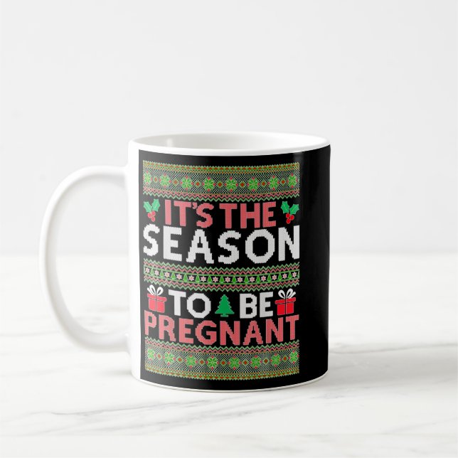 Chrismas Ugly Sweaer Gravid Baby Announcemen Xm Kaffemugg (Vänster)