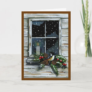 Chrismtas Candle in Old Barn Window: Artwork Helgkort