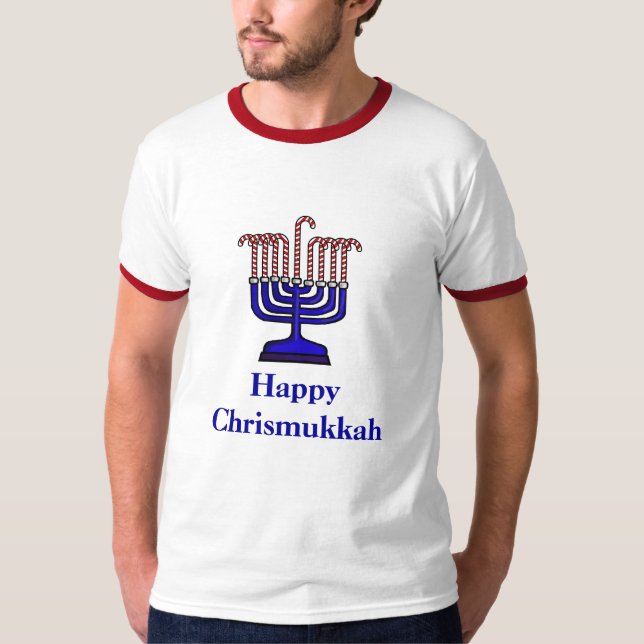 Chrismukah Candy cane Menorah T-Shirt (Framsida)