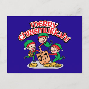 Chrismukah Hälsning med Elves och Dreidels Helg Vykort