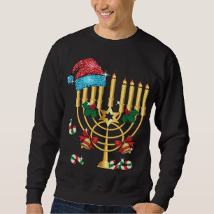 Chrismukah Hannukah Santa Hat-familjens julafton Lång Ärmad Tröja