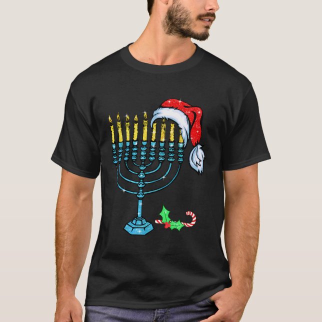 Chrismukah Hannukah Santa Hat-familjens julafton T Shirt (Framsida)
