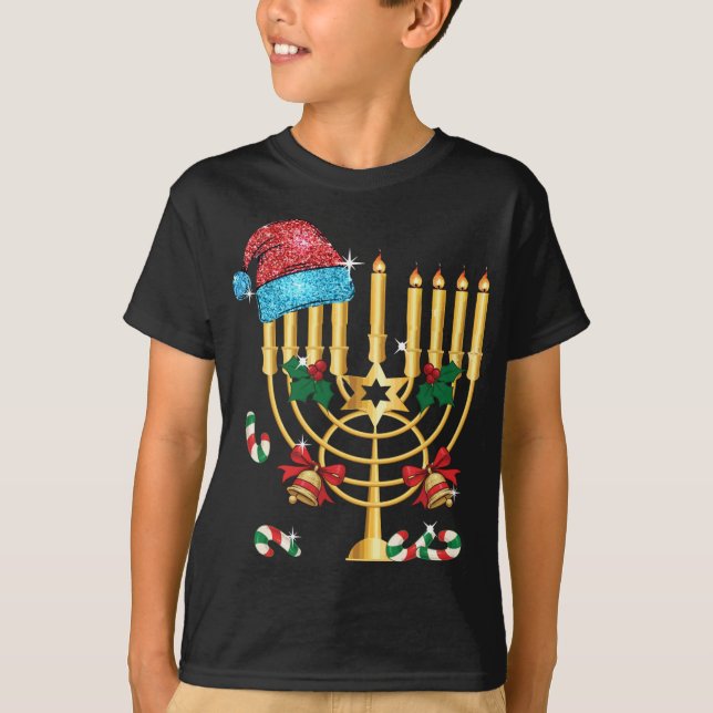 Chrismukah Hannukah Santa Hat-familjens julafton T Shirt (Framsida)