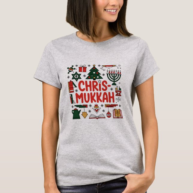 Chrismukah Hanukkah Juldagen Judiska Religiösan T Shirt (Framsida)
