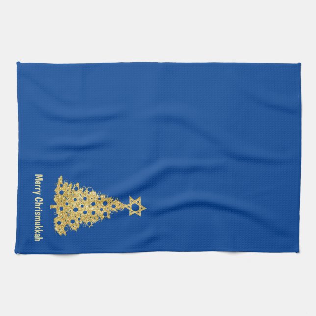 Chrismukah Kitchen Towel med Träd-stjärnan David Kökshandduk (Horisontell)