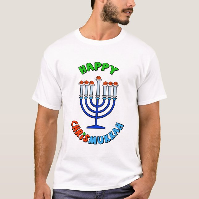 Chrismukah Santa Hat Menorah T-Shirt (Framsida)