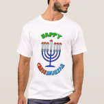 Chrismukah Santa Hat Menorah T-Shirt<br><div class="desc">"Chrismukah" började 2003 på en TV-show som heter "The O.C.". Det kan tolkas som (1) en blandning av jul och Hanukkah under julhelgen i hem där man är judisk och en är kristen protestant. Det är ett sätt att fira båda sidor av en tvåreligiös familj och inte ont känslor genom...</div>