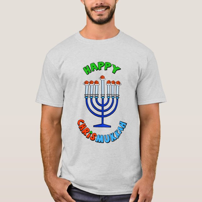 Chrismukah Santa Hat Menorah T-Shirt (Framsida)