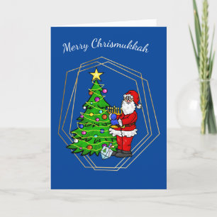 Chrismukah Santa med Menorah-julkort Kort