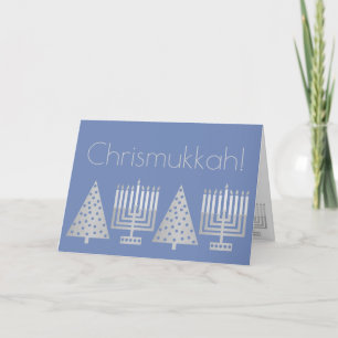 Chrismukah Silver Blue-Helgdag Lägg till ditt foto Helgkort