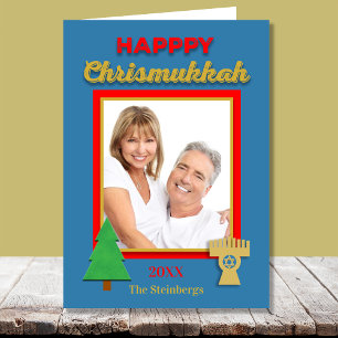 Chrismukkah Foto Träd och Menorah Hälsning Helgkort