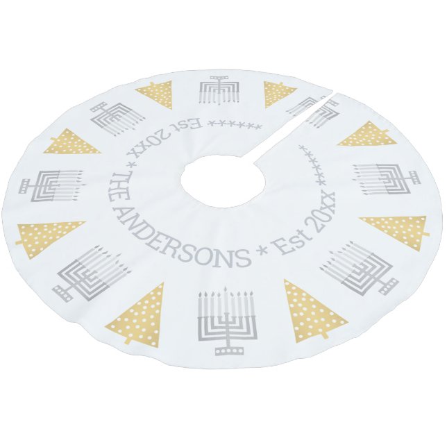 Chrismukkah Silver Menorahs Guld Träd Helgdag Julgransmatta Borstad Polyester (Vinklad)