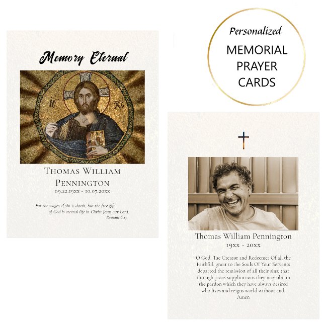 Christ Pantocrator Byzantine Funeral Prayer Card   Placeringskort (Skapare uppladdad)