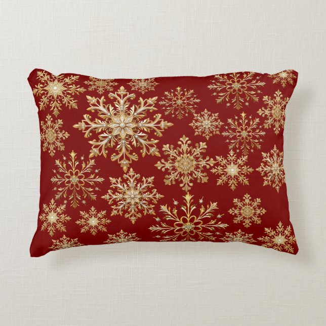 Christams Gold and Red Snowflake  Prydnadskudde (Framsidan)