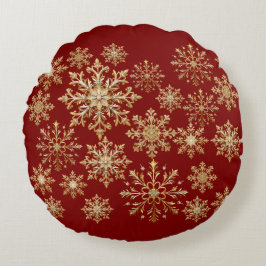 Christams Gold and Red Snowflake  Rund Kudde