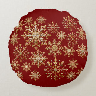 Christams Gold and Red Snowflake  Rund Kudde